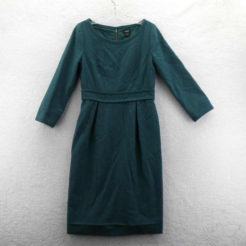 J.Crew Dress Womens Size 8 Teal Green Wool Blend 3/4 Sleeve Sheath Vintage Style